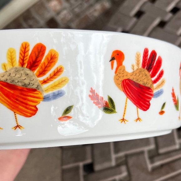 Grace Pantry 3 in 1 Autumn Turkey Design porcelain Casserole Dish with lid NWOT - Picture 9 of 13